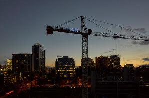 CBG crane in the center of Highgate at the Mile’s construction site in Tysons, VA.