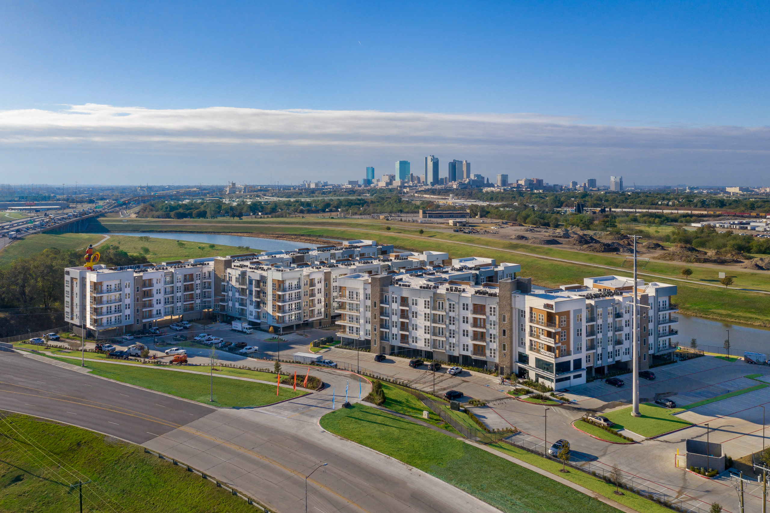 Aerial shot of CBG’s The View of Fort Worth community located at 1801 East Northside Drive, Fort Worth, TX 76102.