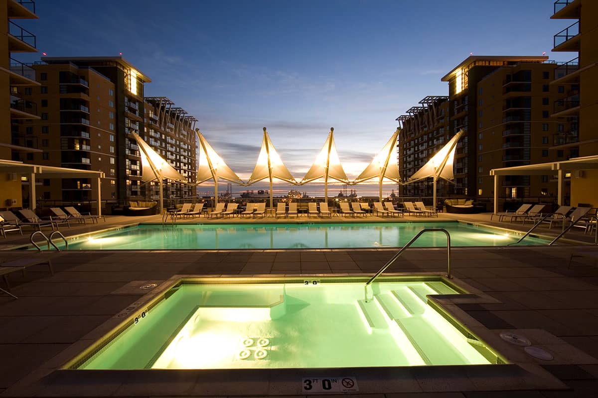 CBG’s Pacific Beacon community’s rooftop pool located at 3301 Main Street San Diego, CA 92113.