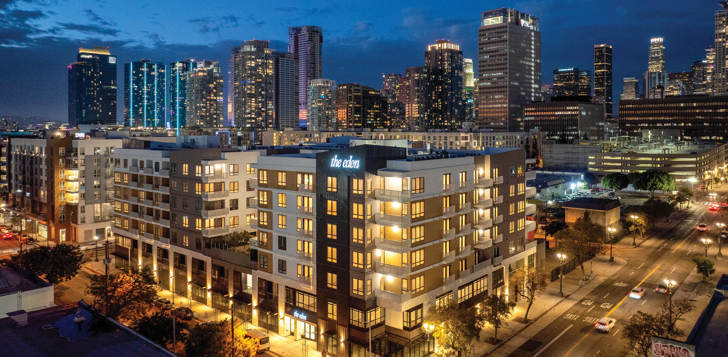 Aerial of The Eden in downtown Los, Angeles