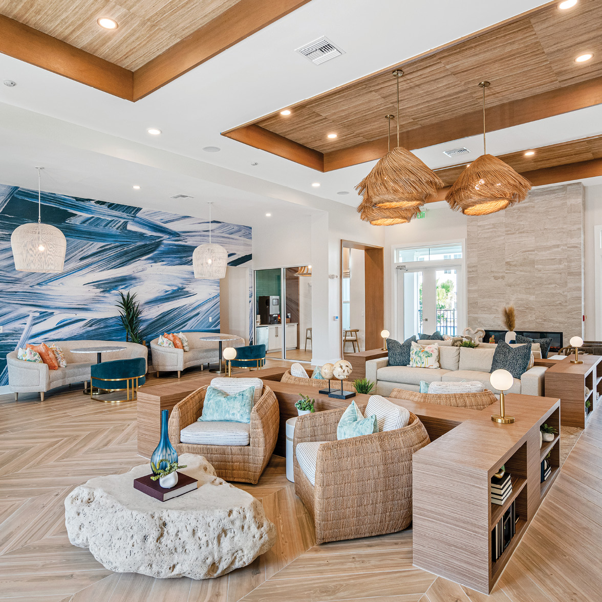 The amenity lounge at The Watson in Tampa, FL