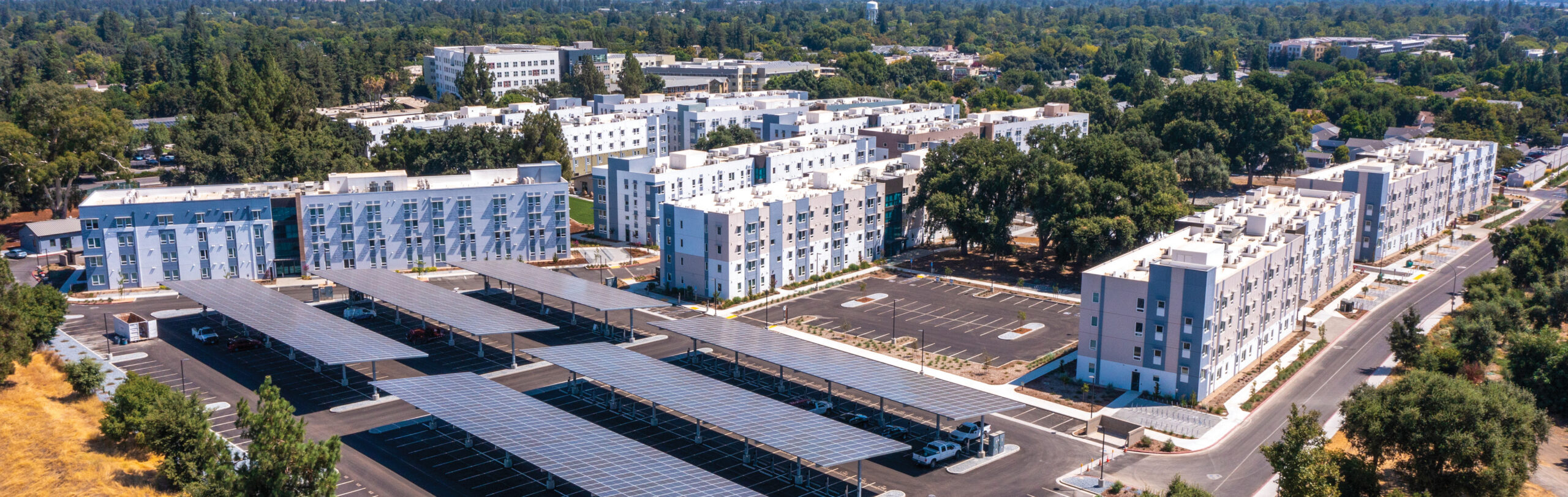 Solar panels at UC Davis Orchard Park in Davis, CA