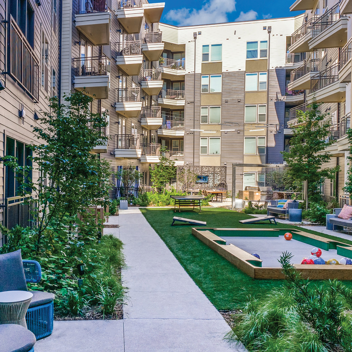 Courtyard amenities at Vitruvian West Phase II in Addison, TX